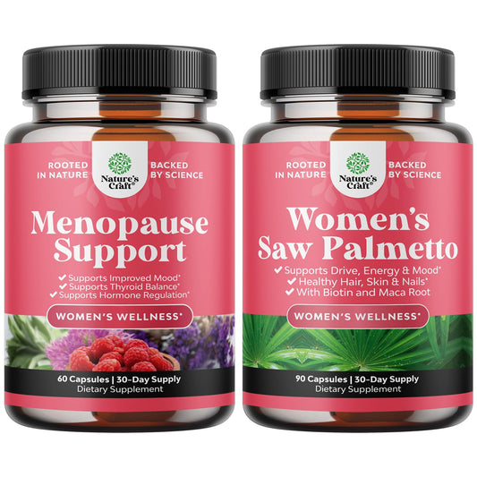 Natures Craft Bundle of Herbal Menopause Supplement and Extra Strength Saw Palmetto for Women
