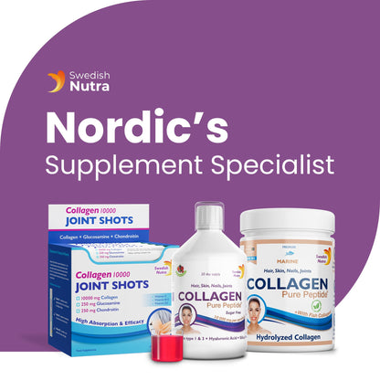 Swedish Nutra Liquid Bovine Collagen - Pack of 500ml, 20 Day Supply | Sugar Free Berry Flavour