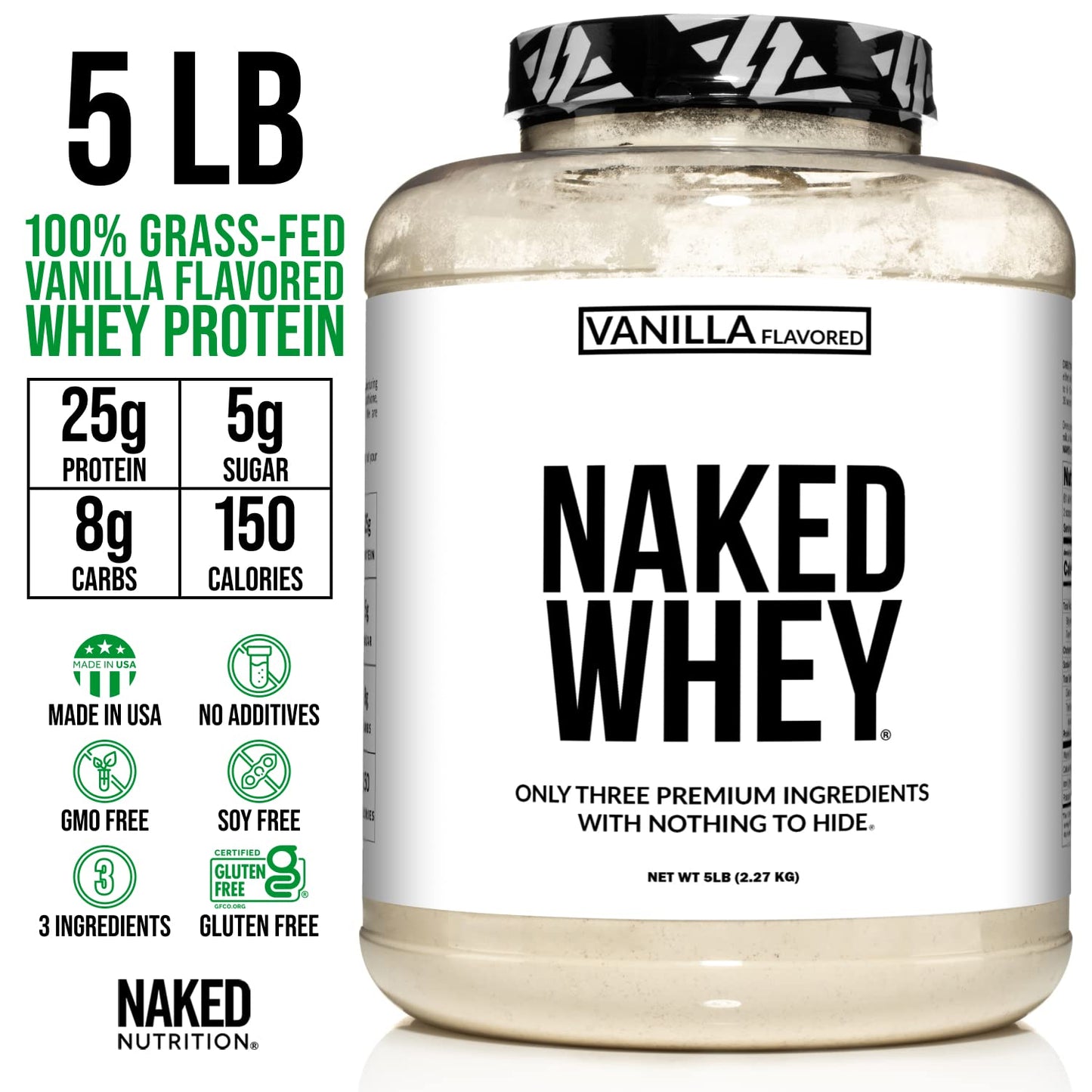 NAKED Nutrition Whey Vanilla Protein - All Natural Grass Fed Whey Protein Powder