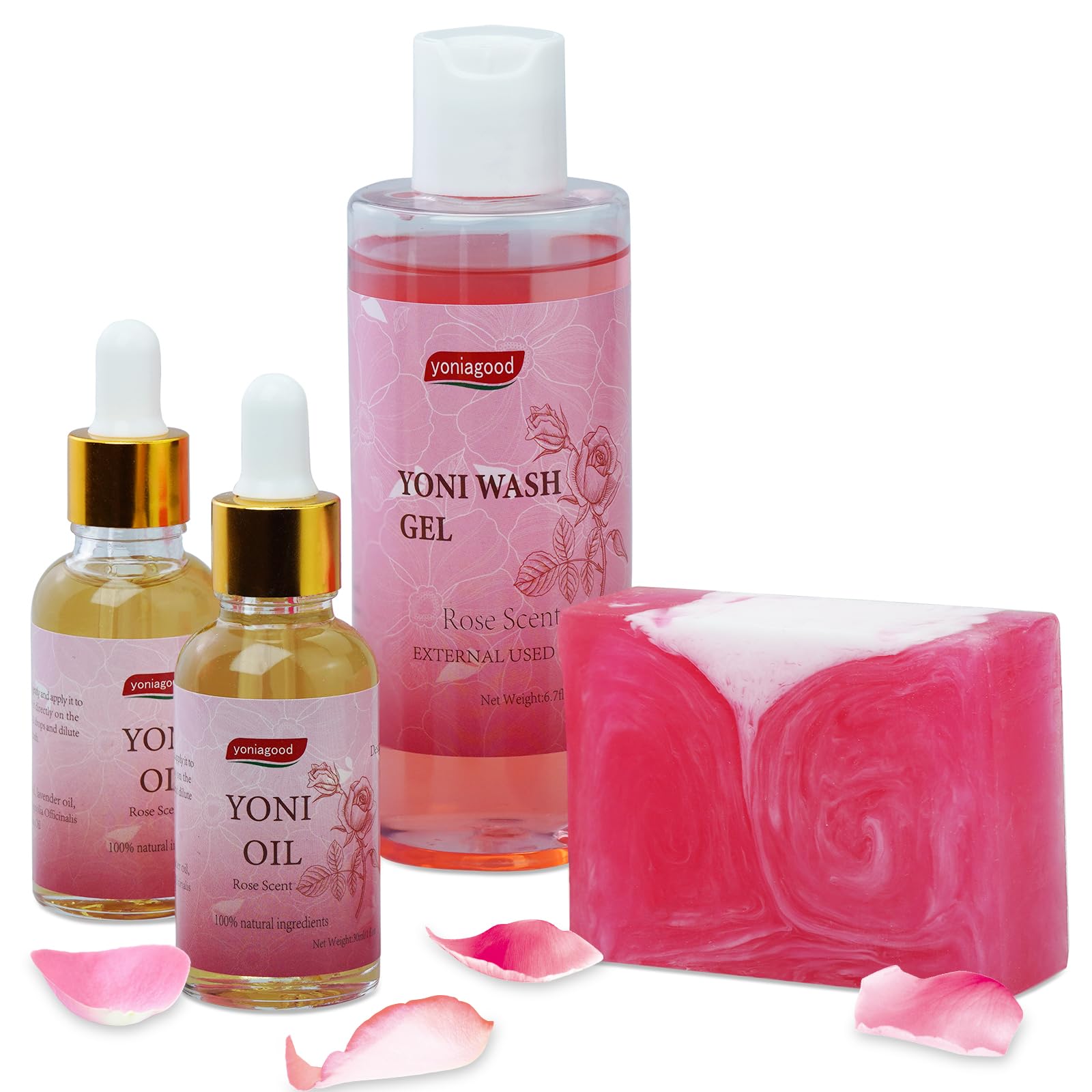 4 pack Yoni Wash Yoni Essential Oil Soap for Women Set, 2 * 30ml Feminine Oil, 6.7 fl.oz Feminine Wash