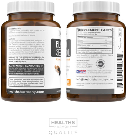 Black Seed Oil - 60 Softgel Capsules (Non-GMO & Vegan) Premium Cold-Pressed