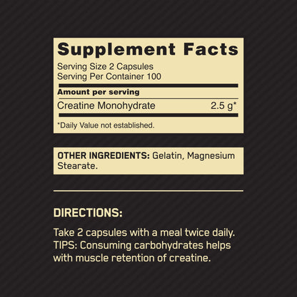 Optimum Nutrition Micronized Creatine Monohydrate Capsules, Keto Friendl