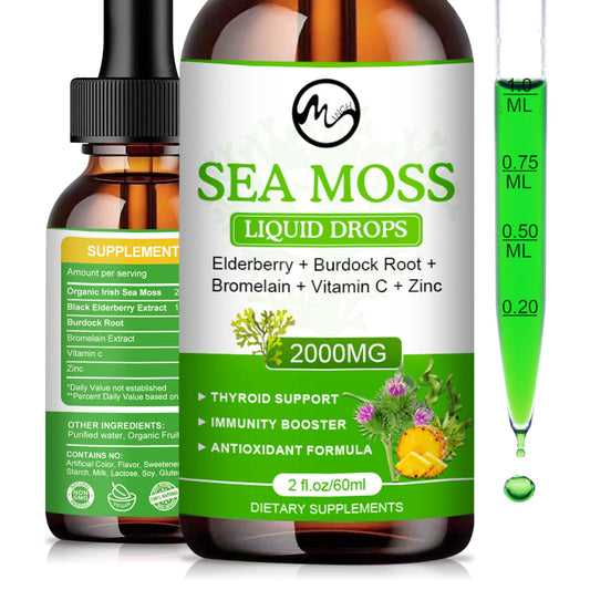 Sea Moss Liquid Drops - Irish Sea Moss 2000mg with Elderberry, Burdock Root, Bromelain