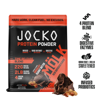 Jocko Mölk Chocolate Peanut Butter Whey Protein Powder - Keto, Probiotics, Grass Fed