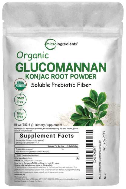 Organic Glucomannan Konjac Root Powder (Konjac Gel Powder), 10 Ounce, Soluble Fiber & Prebiotics