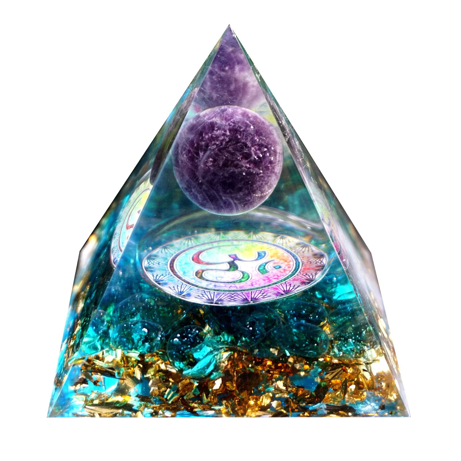 Besorgone Orgonite Pyramid for Positive Energy Amethyst Sphere Chakra Orgone with Blue Quartz