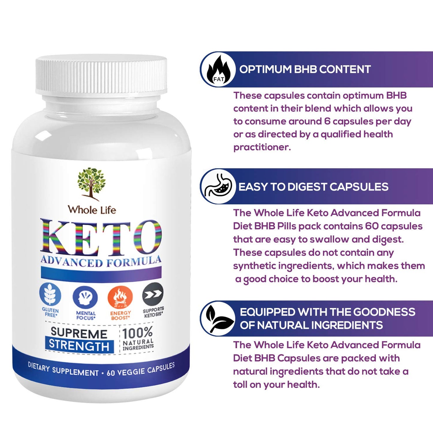 WHOLE LIFE Keto Advanced Formula Diet BHB Pills - Ketogenic All Natural, Support