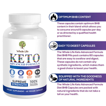 WHOLE LIFE Keto Advanced Formula Diet BHB Pills - Ketogenic All Natural, Support