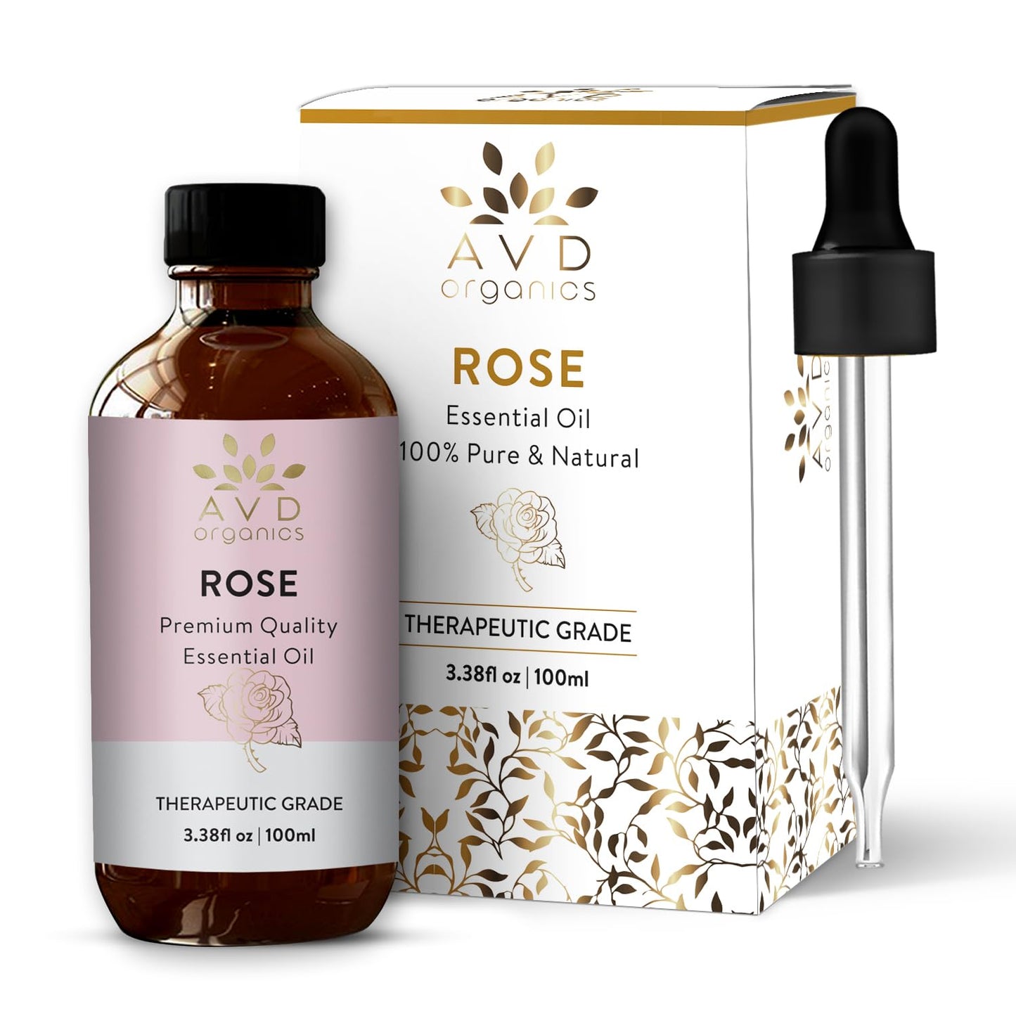 AVD Organics Rose Essential Oil for Diffuser - Premium Quality Therapeutic Grade Rose Oil