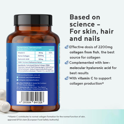 Marine Collagen Capsules 2200mg - Enhanced with Hyaluronic Acid and Vitamin C