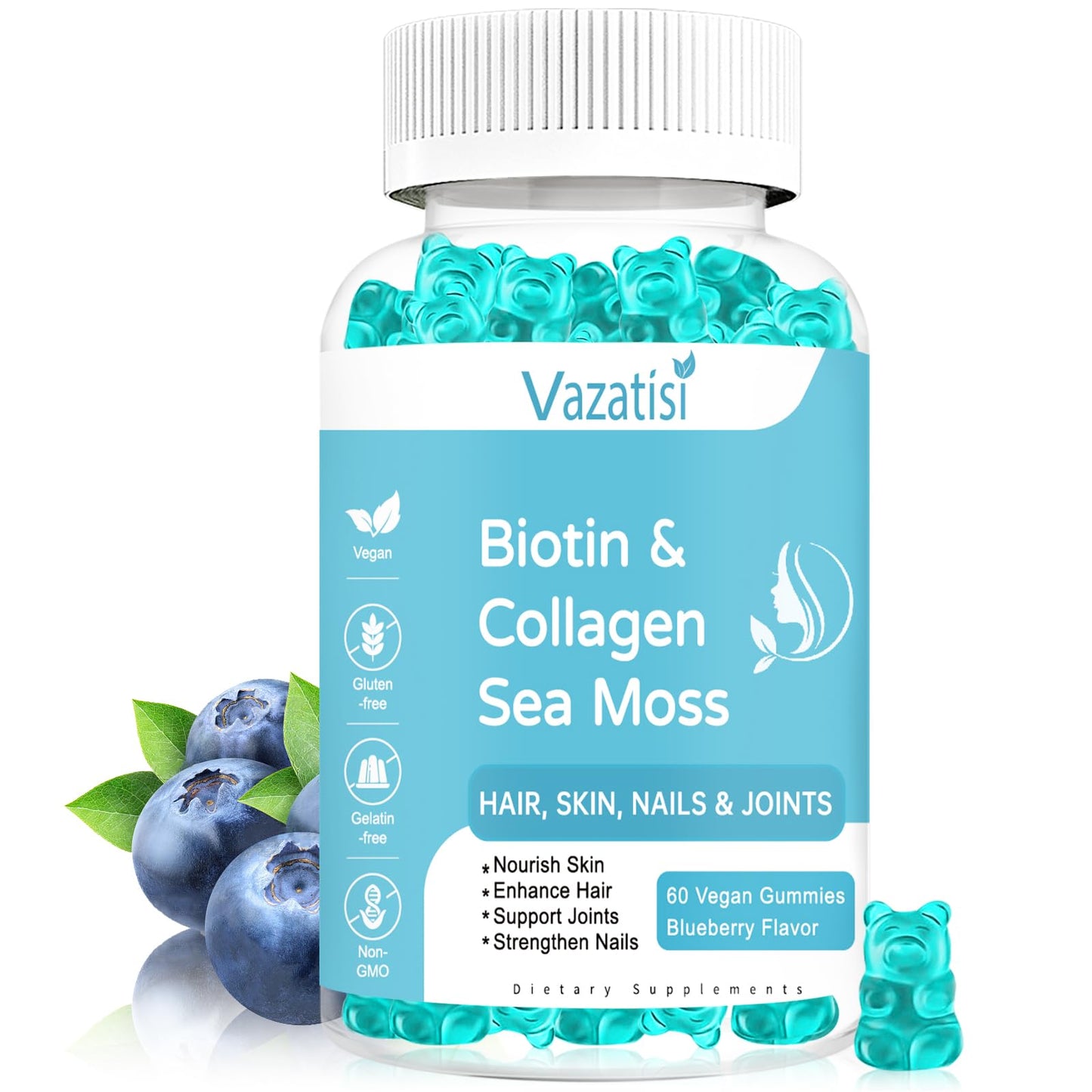 Biotin Gummies 15000mcg with Collagen, Sea Moss, Chlorophyll & Keratin for Hair Skin 