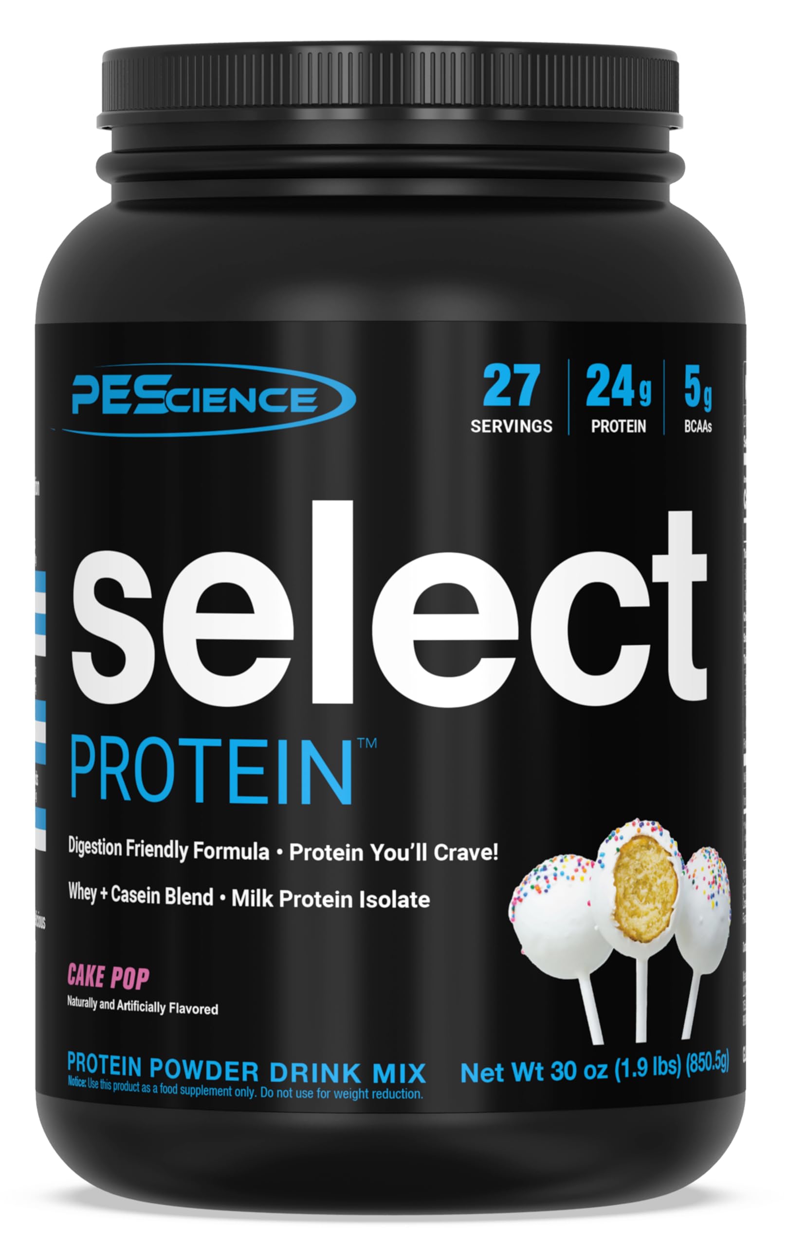 PEScience Select Low Carb Protein Powder, Cake Pop, 27 Serving, Keto Friendly 