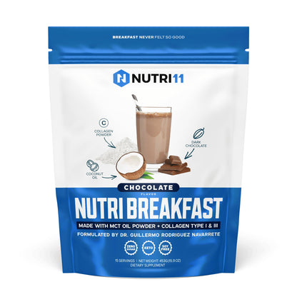 Nutri11 NutriBreakfast Meal Replacement Shakes for Weight Loss - 100% Natural Chocolate 