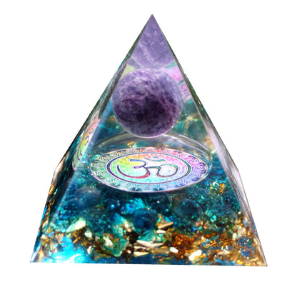 Besorgone Orgonite Pyramid for Positive Energy Amethyst Sphere Chakra Orgone with Blue Quartz