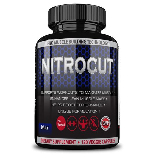 NITROCUT Pre Workout Supplement -120 Capsules - Nitric Oxide Supplements - l arginine 