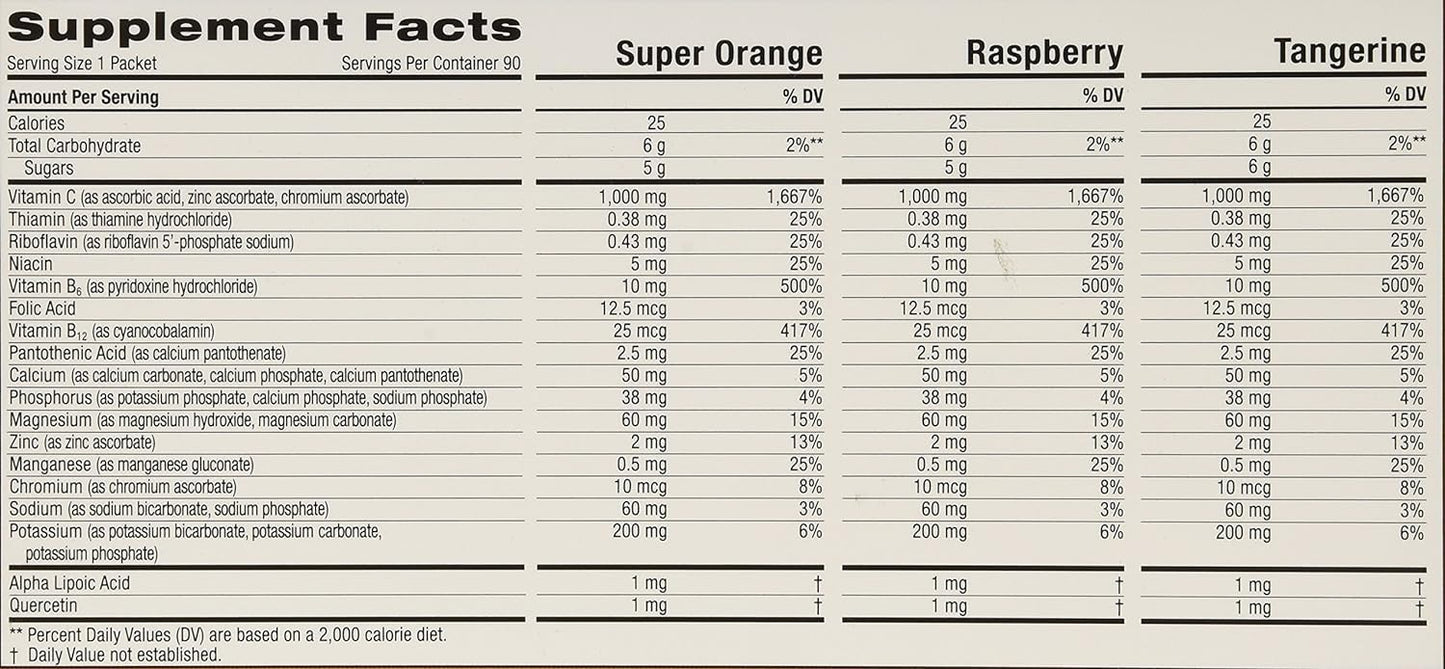 Emergen-C 1,000 mg Vitamin C Dietary Supplement Drink Mix, Super Orange/Raspberry