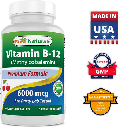 Best Naturals Vitamin B-12 as Methylcobalamin (Methyl B12), 6000 mcg 60 Sublingual