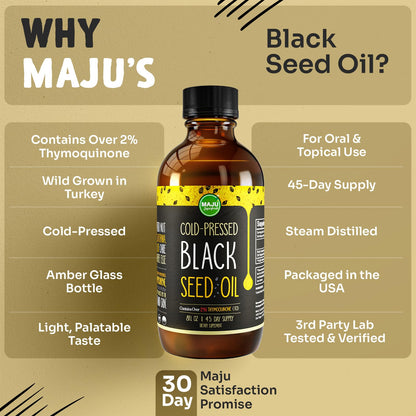 MAJU Black Seed Oil - 3 Times Thymoquinone, Cold-Pressed, 100% Turkish Black Cumin