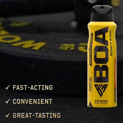 BOA Ignite Blast – Oral Aerosol Rapid Energy Solution – Pre Workout with Caffeine, B Vitamins, Electrolytes, Carbohydrates (Citrus Flavor)