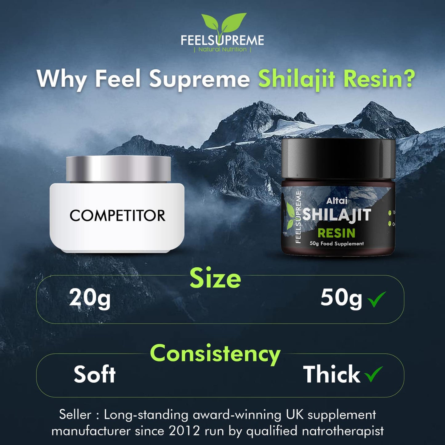 Natural Black Altai Shilajit Resin Large (50g) Pot | 100% Pure Additive Free | 80 Trace