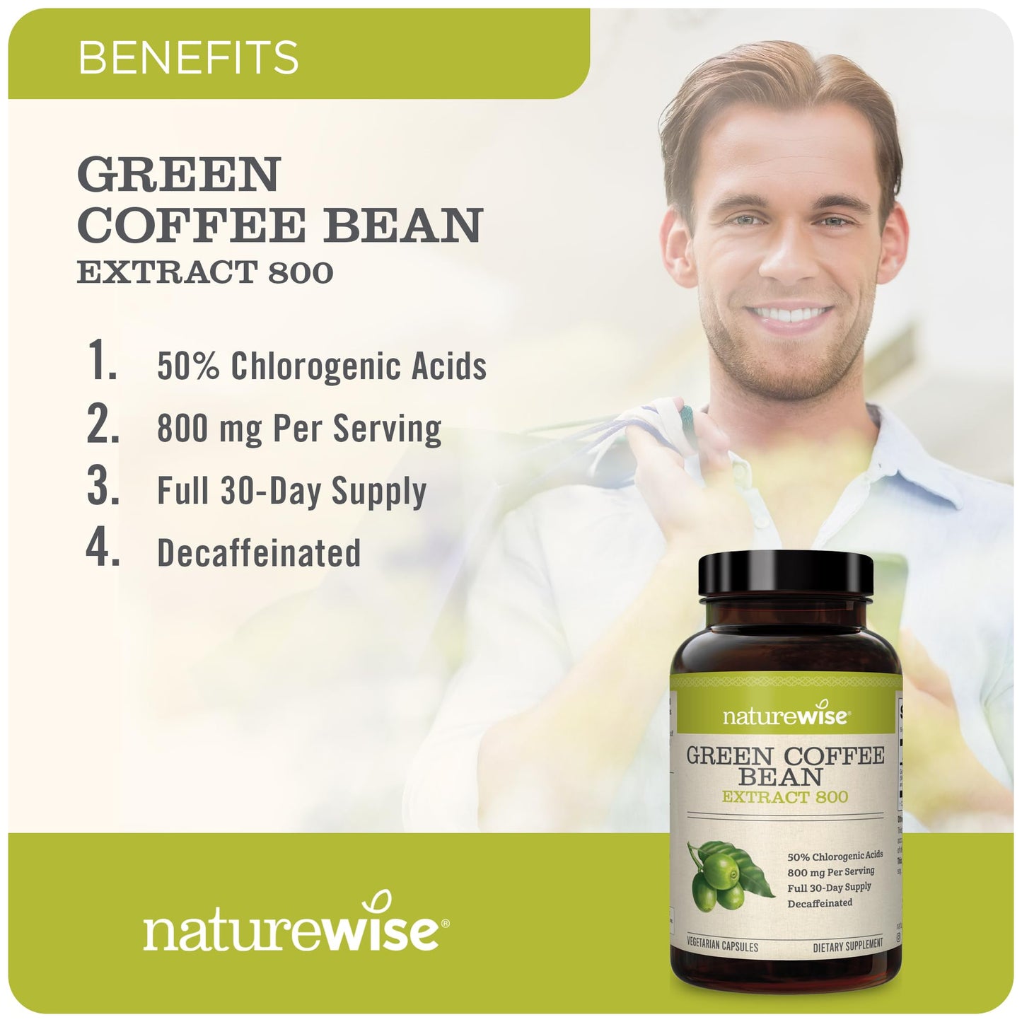 NatureWise Green Coffee Bean 800mg Max Potency Extract 50% Chlorogenic Acids