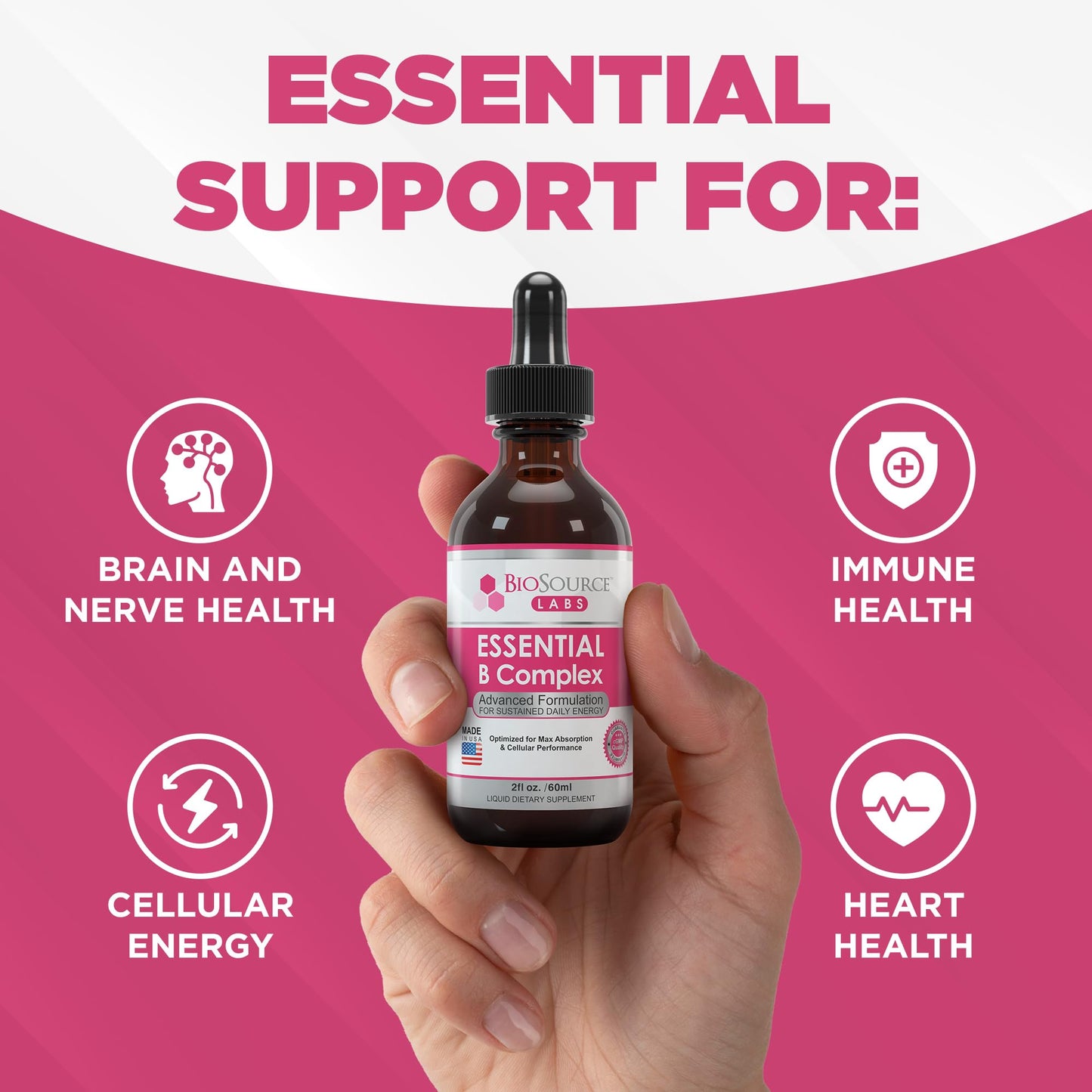 BioSource Labs Essential B Complex - Daily Vegan Vitamin B-Complex Sublingual Liquid