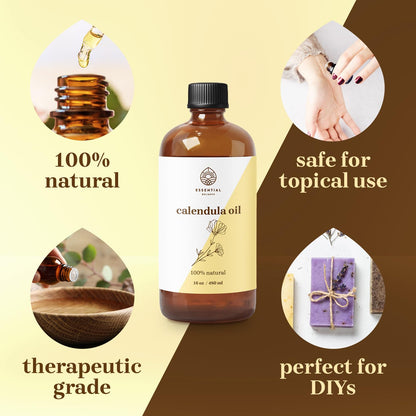 Essential Delights Calendula Oil - Premium Carrier Oil (16 fl oz) | for Skin, Face, Body, Hair Revitalization