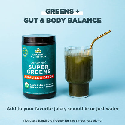 Ancient Nutrition Supergreens Alkalize & Detox Powder, Organic Superfood Powder Made