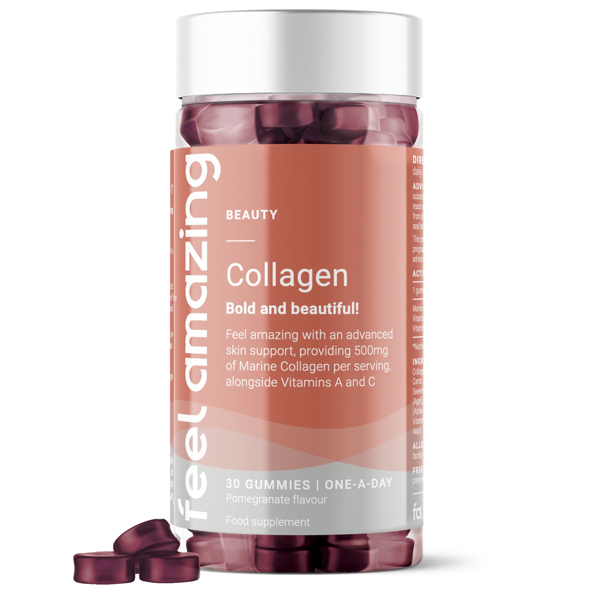 Collagen Gummies with Vitamins A and C, 500mg of Marine Collagen Per Serving, Advanced Skin Support,