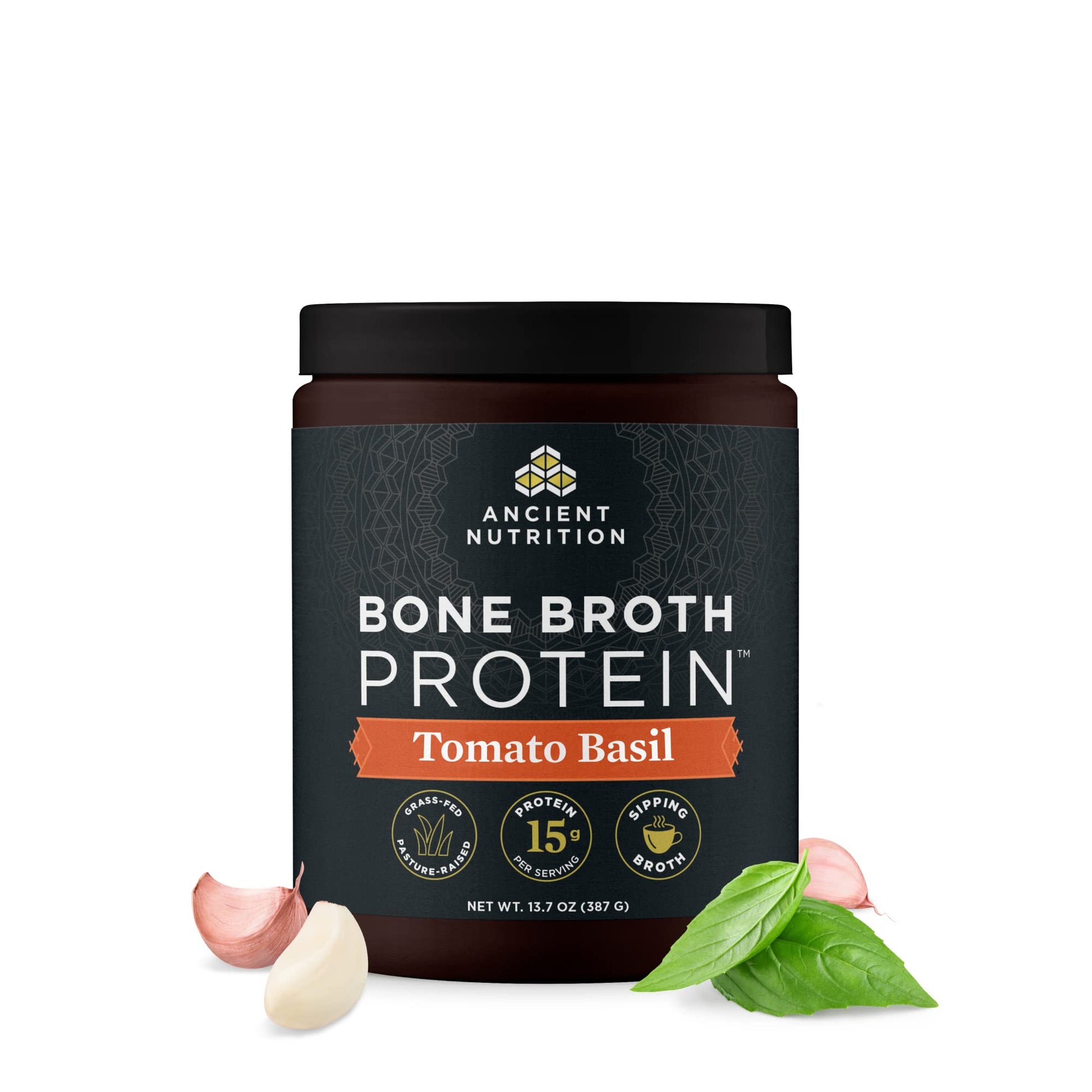 Ancient Nutrition Bone Broth Protein Powder, Tomato Basil, Grass-Fed Chicken and Beef 