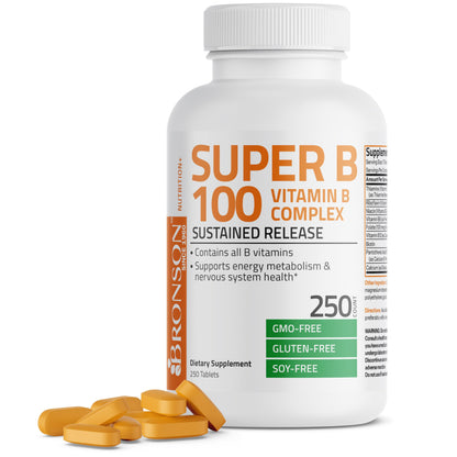 Bronson Super B 100 Vitamin B Complex Sustained Release Contains All B Vitamins