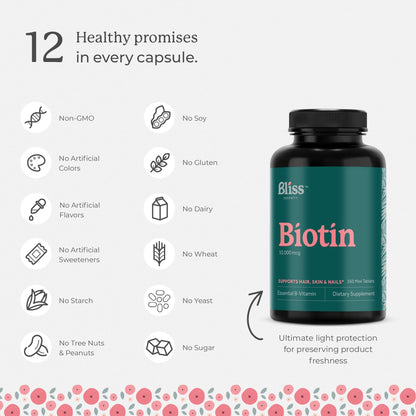 Bliss Serenity Biotin 10000mcg - Max Strength Biotin Supplement - Hair Skin and Nails Vitamins