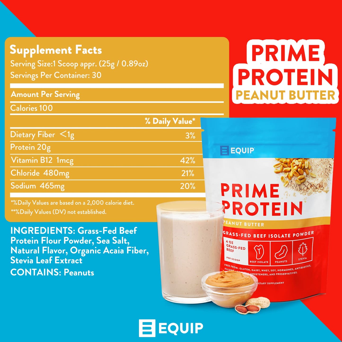 Equip Foods Prime Protein - Grass Fed Beef Protein Powder Isolate - Paleo and Keto Friendly