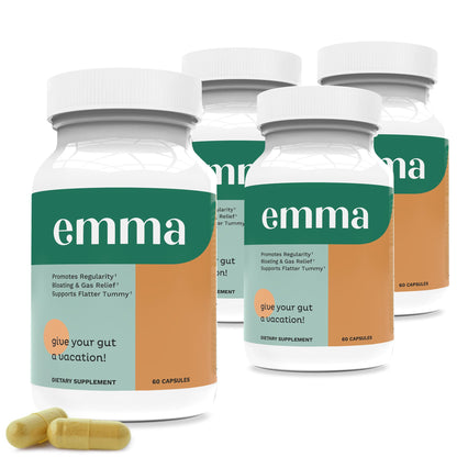 Emma Gut Health - 4 Pack - Gas and Bloating Relief, Constipation, Leaky Gut Repair - Gut Cleanse