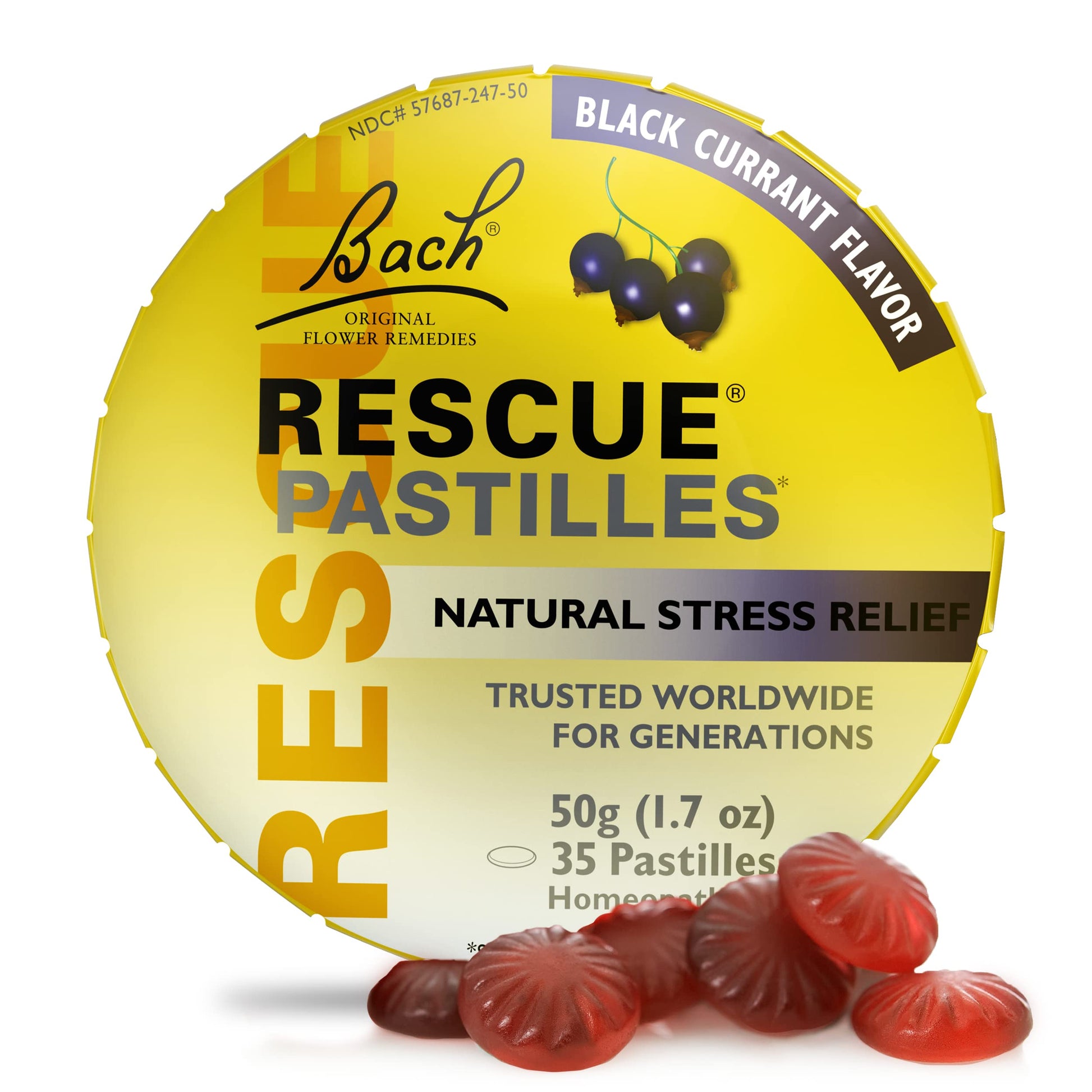 Bach RESCUE PASTILLES, Black Currant Flavor, Natural Stress Relief Lozenges, Homeopathic Flower 