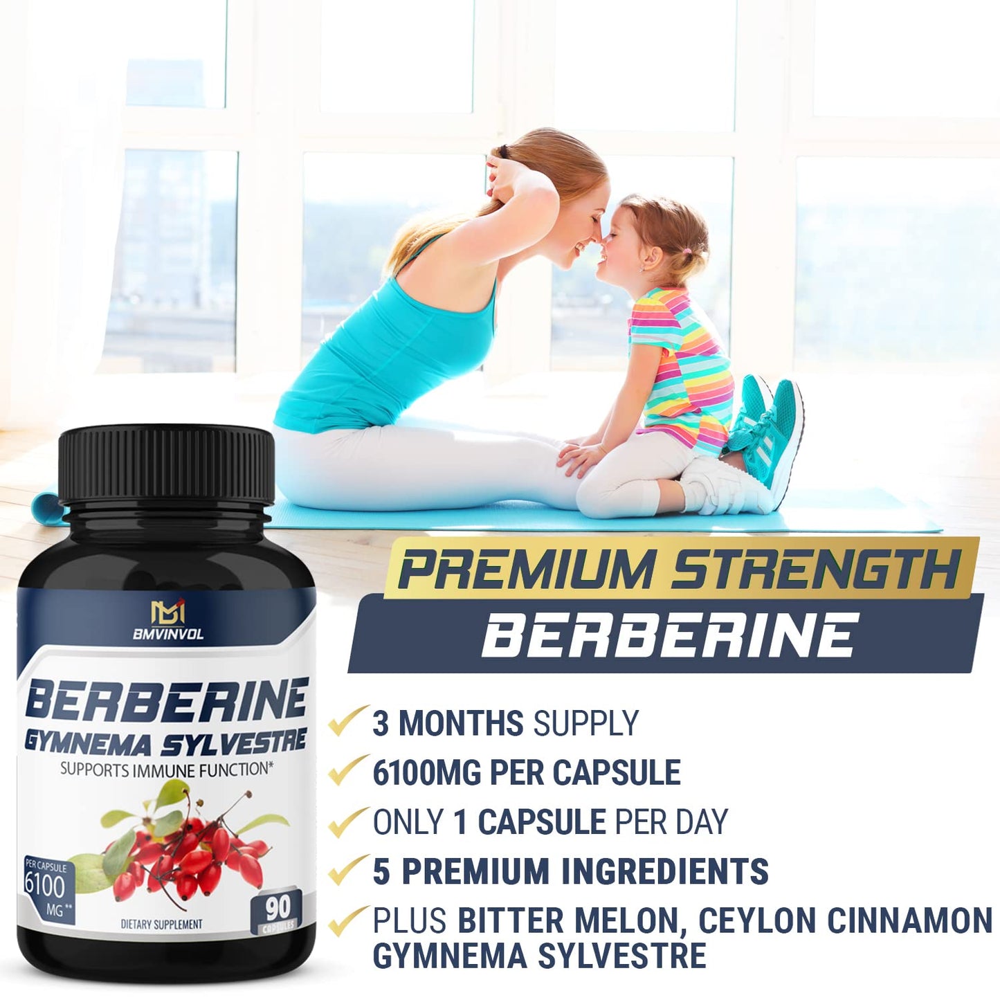 BMVINVOL 5-in-1 Berberine Supplement 6100mg with Ceylon Cinnamon, Gymnema