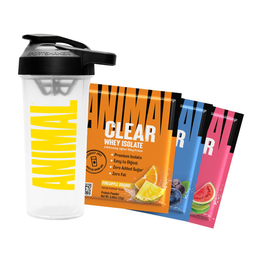 Animal Clear Whey Protein Isolate Sampler Pack & Shaker Bottle - Deliciously Juicy 20g 