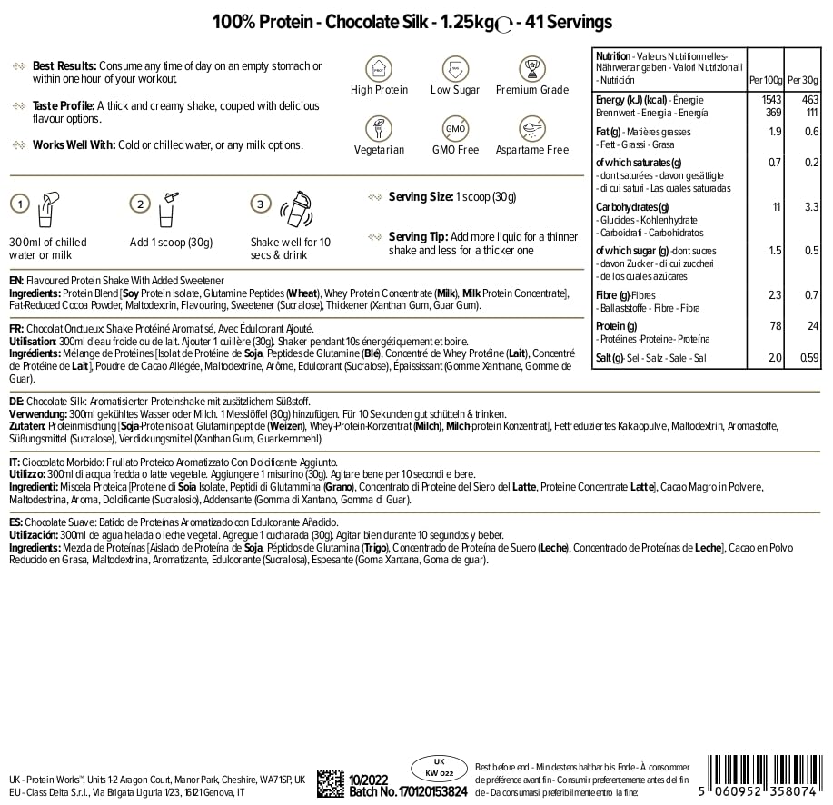 Protein Works - 100% Protein, 1.25kg, High Protein Blend, 41 Servings, Chocolate Silk