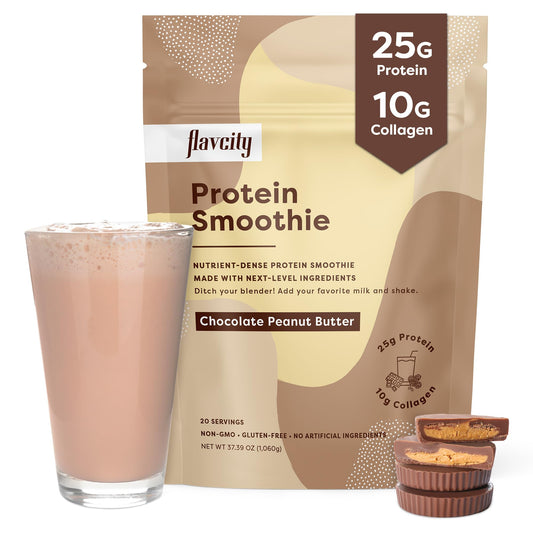 FlavCity Protein Powder Smoothie, Chocolate Peanut Butter - 100% Grass-Fed Whey Pro