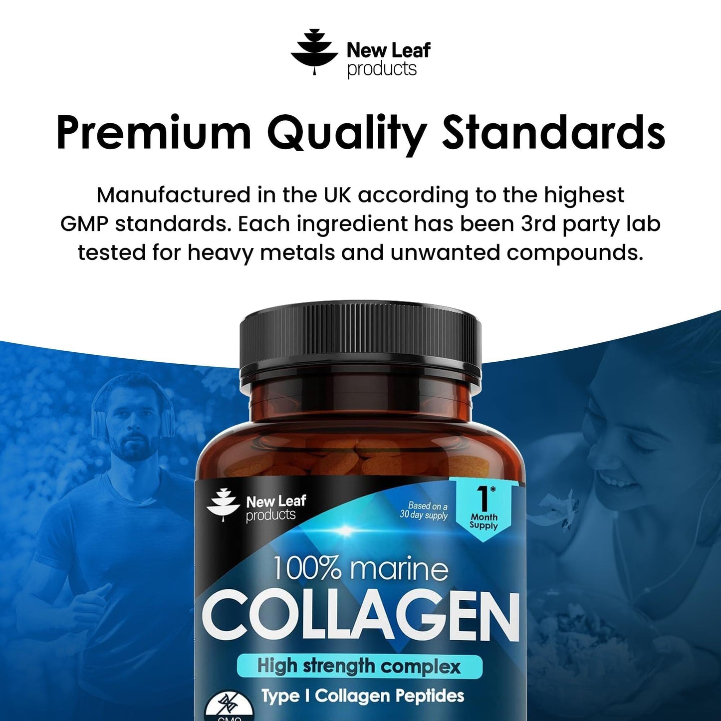 Pure Marine Collagen 100% Marine Collagen Type 1 1500mg - Hydrolysed Collagen Peptides Enhanced with Hyaluronic Acid & Vitamin C