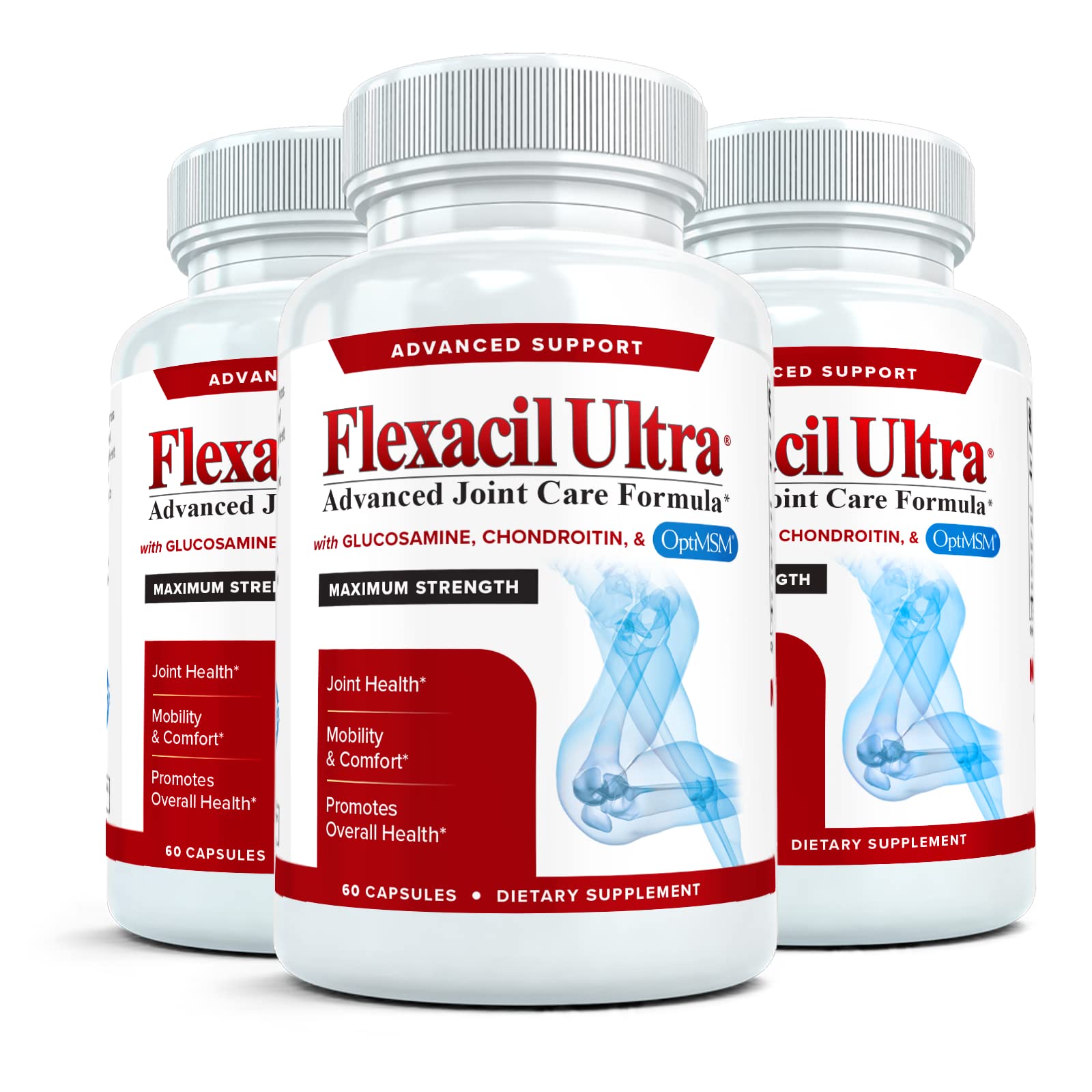 Flexacil Ultra (3 Bottles) Maximum Strength Joint Health & Support Supplement | Glucosami