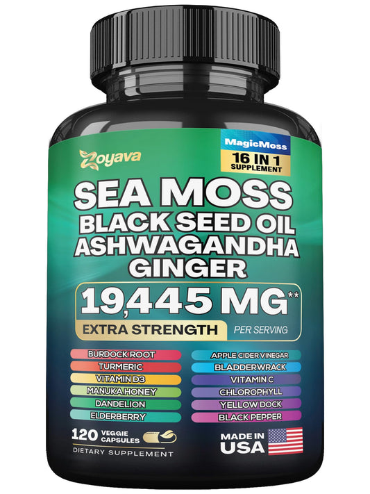 Zoyava Sea Moss 7000mg Black Seed Oil 4000mg Ashwagandha 2000mg Turmeric 