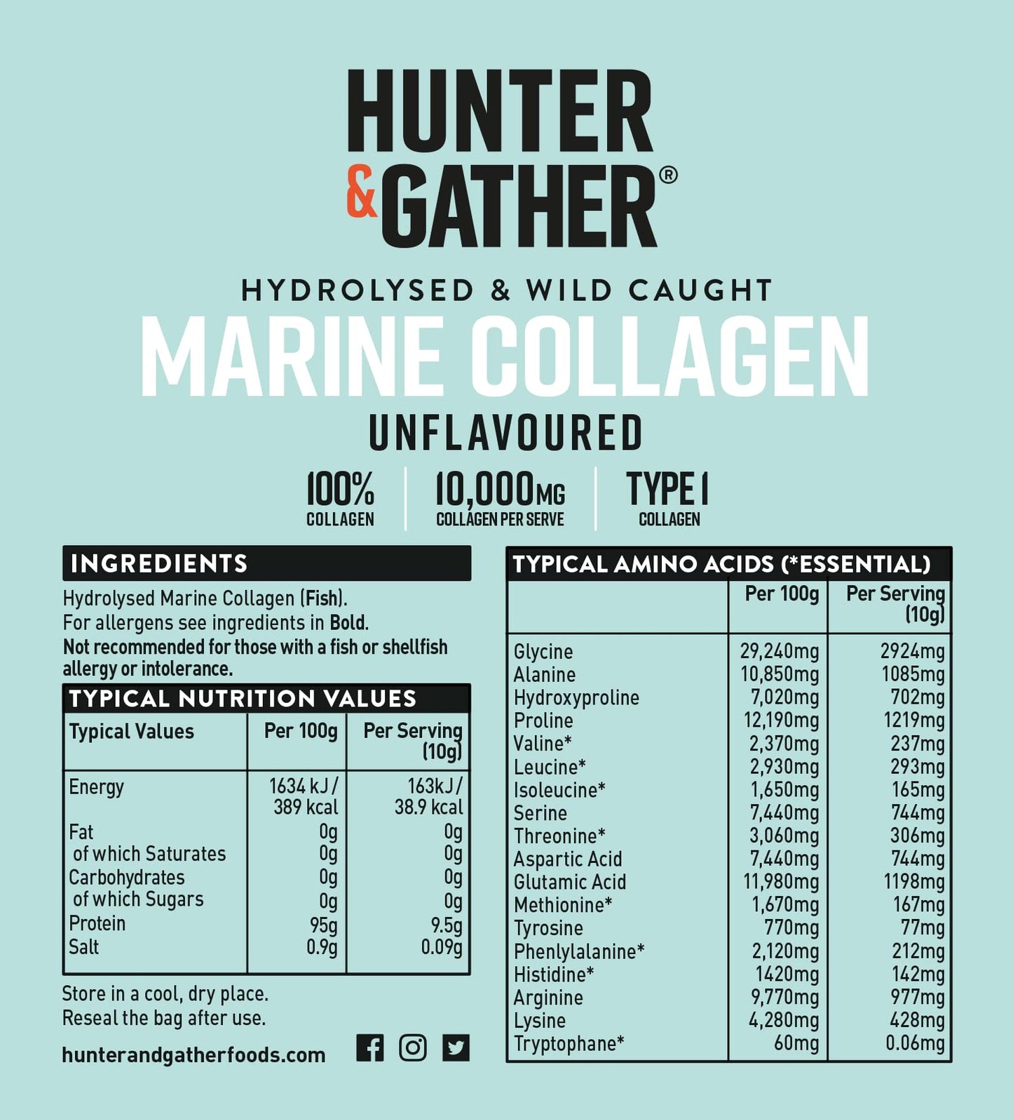 Hunter & Gather Marine Collagen Powder 300g | Pure Unflavoured Premium Hydrolysed Wild Caught Marine Collagen