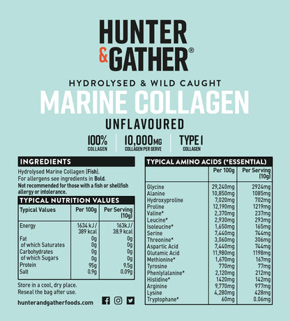 Hunter & Gather Marine Collagen Powder 300g | Pure Unflavoured Premium Hydrolysed Wild Caught Marine Collagen