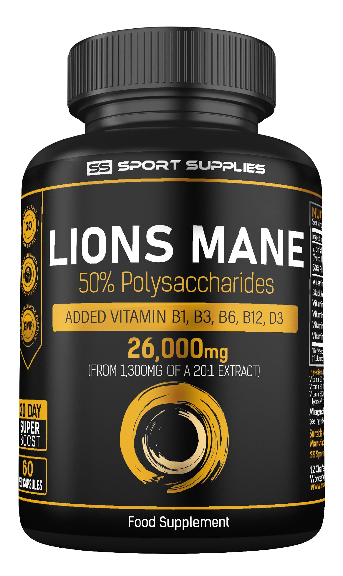 Lions Mane Supplement High Strength 26,000mg Plus 5 Vitamins 