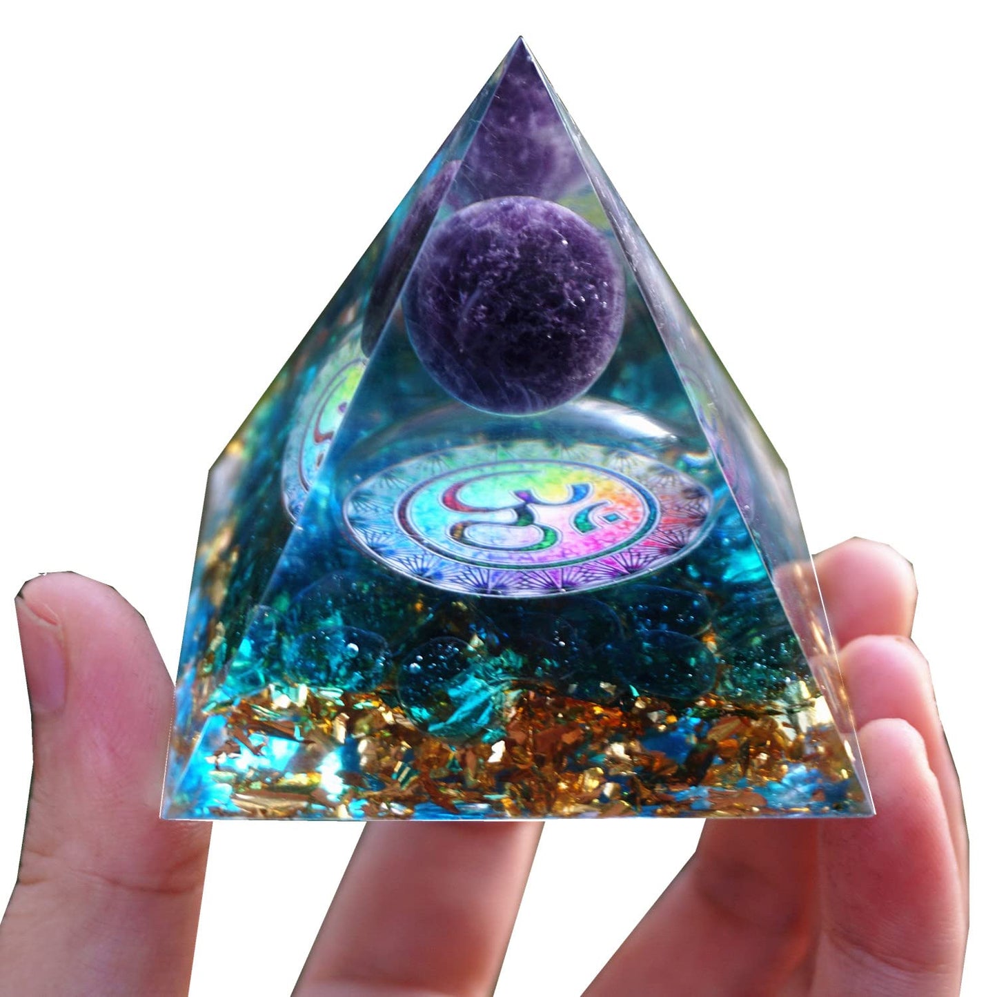 Besorgone Orgonite Pyramid for Positive Energy Amethyst Sphere Chakra Orgone with Blue Quartz