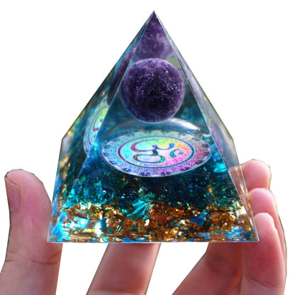 Besorgone Orgonite Pyramid for Positive Energy Amethyst Sphere Chakra Orgone with Blue Quartz