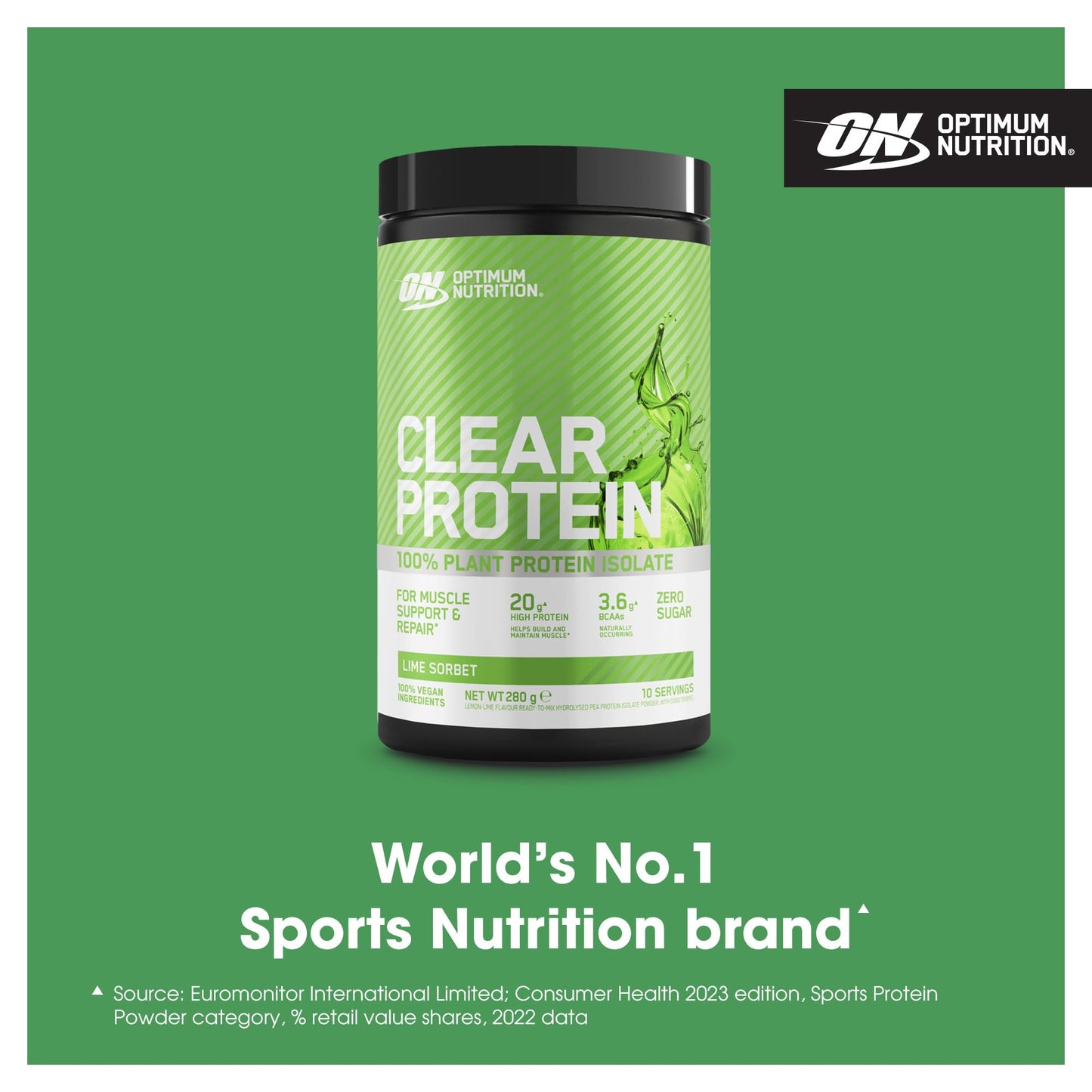 Optimum Nutrition Clear Protein 100% Plant Protein Isolate, Lime Sorbet