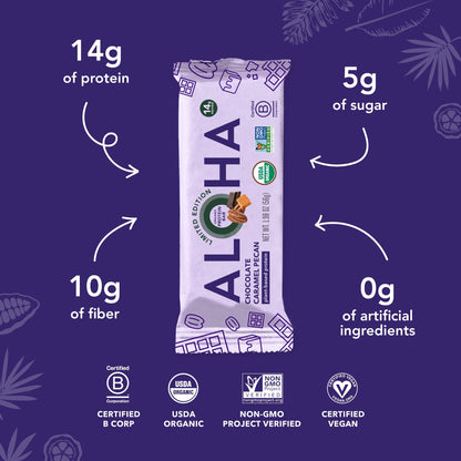 ALOHA Organic Plant Based Protein Bars | Chocolate Caramel Pecan | 12 Count, 1.98oz