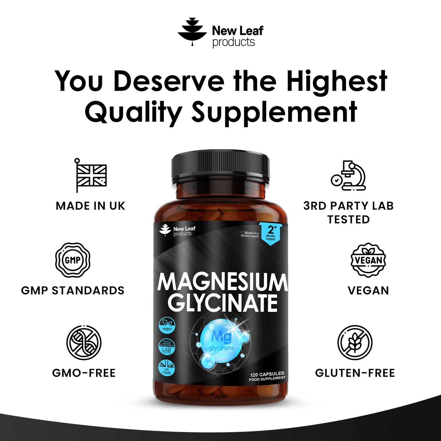 Magnesium Glycinate Supplements - 1040mg of Magnesium - 120 High Strength Capsules